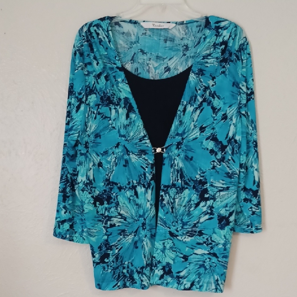 TanJay Turquoise and Navy Patterned Top
